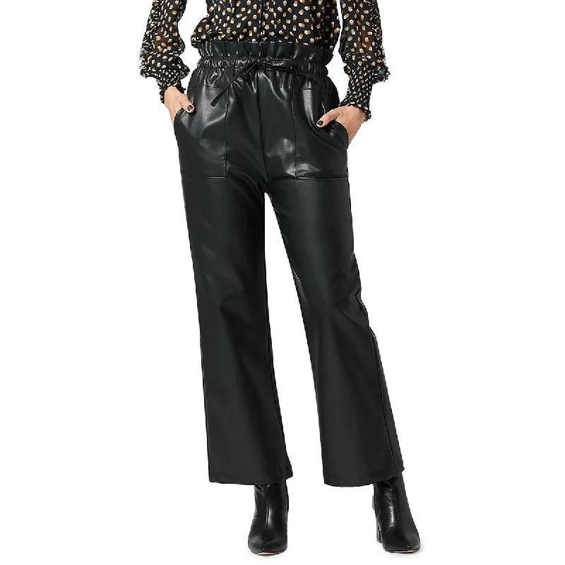 Fashion Classic Gracia Womens Ruffled Vegan Leather Wide Leg Pants