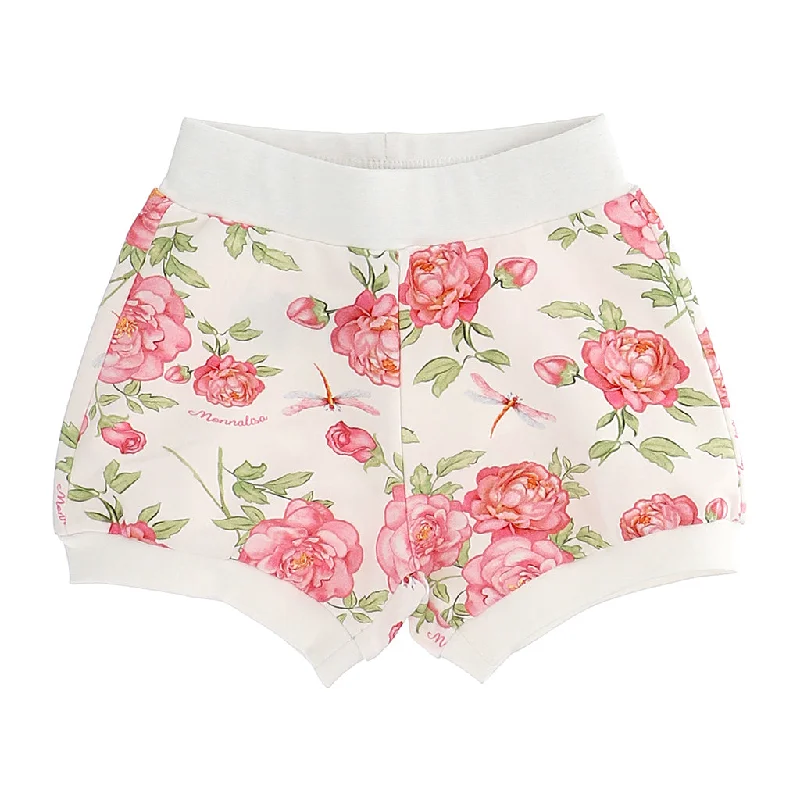 High-quality Fabrics Cream Floral Rose Print Shorts