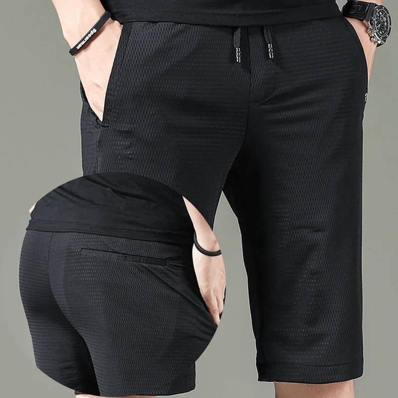 Hooded design Elastic Pants Male High Elastic Hollow Silk Five Points Casual Shorts