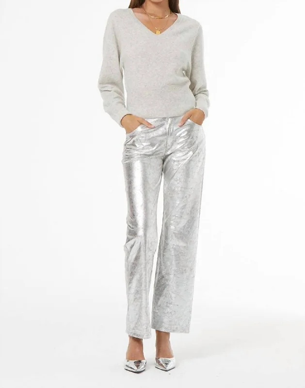 Breathable Style Clancy Leather Pant In Silver Distressed