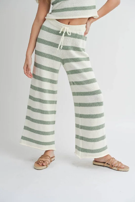 Fresh Wear Angelique Striped Knit Pants In Sage