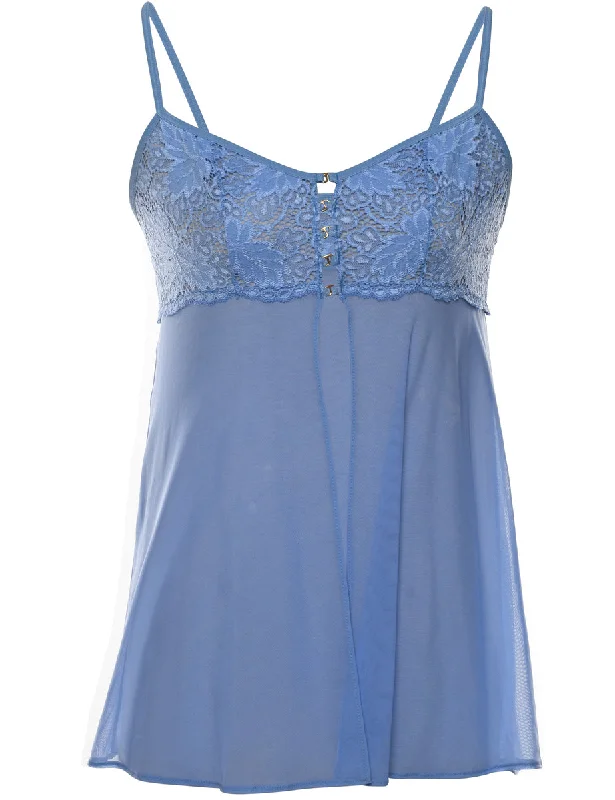 Nightclub Style Light Blue Lace Trim Cami Top - M