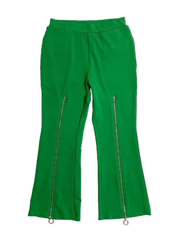 Fun and cute Los Angeles Kick Flare Front Zippers Pants In Green