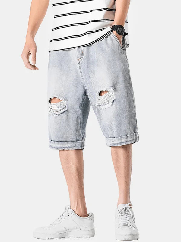 Free and comfortable Mens Casual Hole Designed Denim Shorts