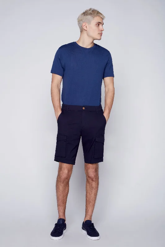 Embroidered Letters PRESLEY - Zip Front  Cargo Shorts - Navy