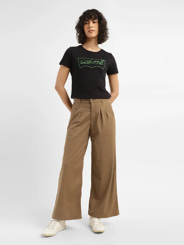 Unique Fashion Women's High Rise Tan Wide Leg Trousers