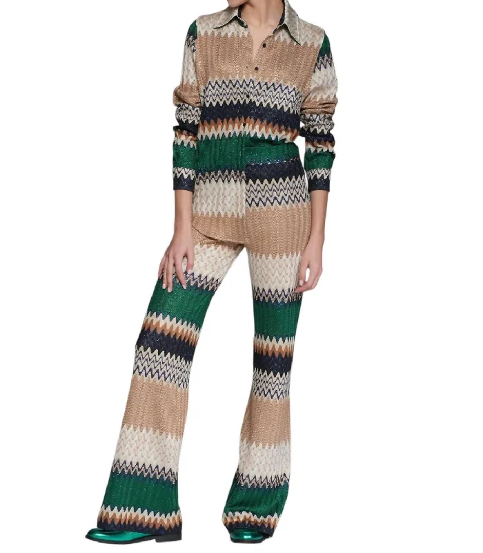Sports suit style Spikes Print Lurex Trouser In Herringbone Green