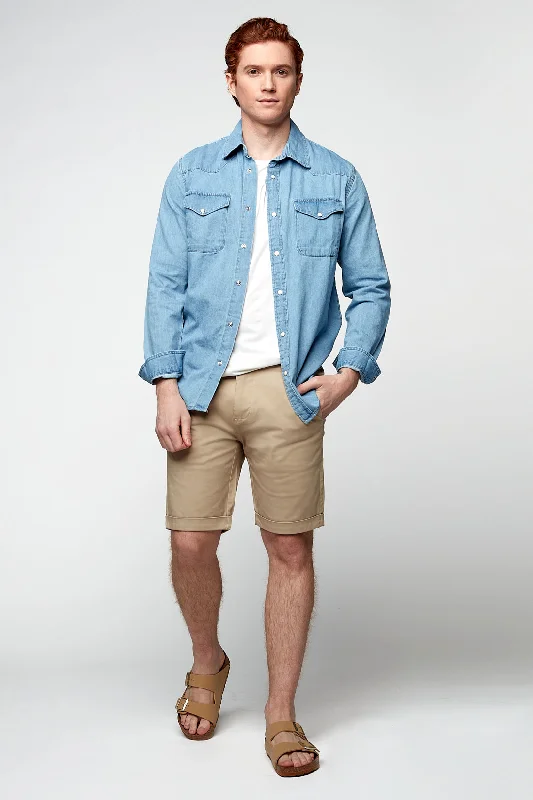Comfortable And Versatile BILLY - Elastic Waist Roll Up Shorts - Tan