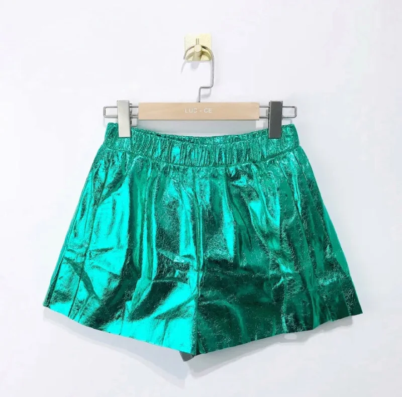 Single-shoulder Neck Design SHINY PU SHORT GREEN