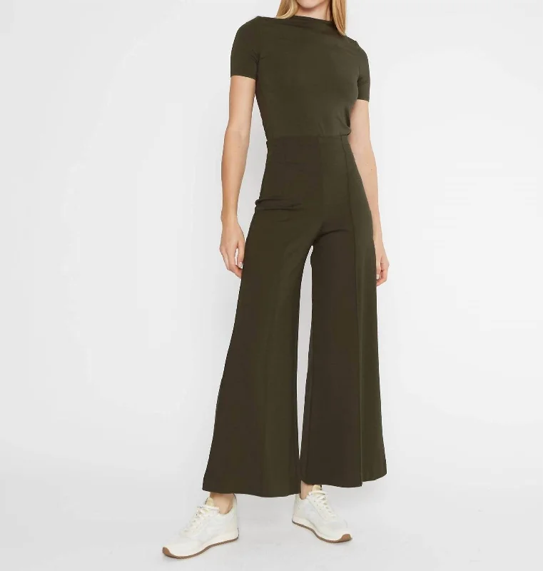 Versatile Comfort Ponte Knit Cropped Wide Leg Pant In Olive