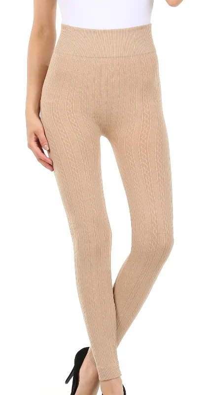 Casual Chic Wear Sakkas Cable Knit Fleece Lined Leggings
