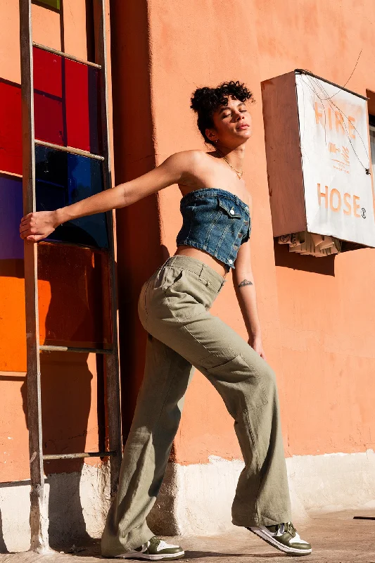 Elegant Wear COMFORT WAIST UTILITY PANT - TREE LEAF