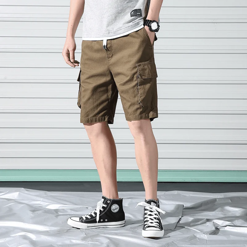 High-waisted pants style 2019 Men'S Summer New Multi-Pocket Tooling Shorts Men'S Large Size Loose Solid Color Tide Male Handsome Five Pants