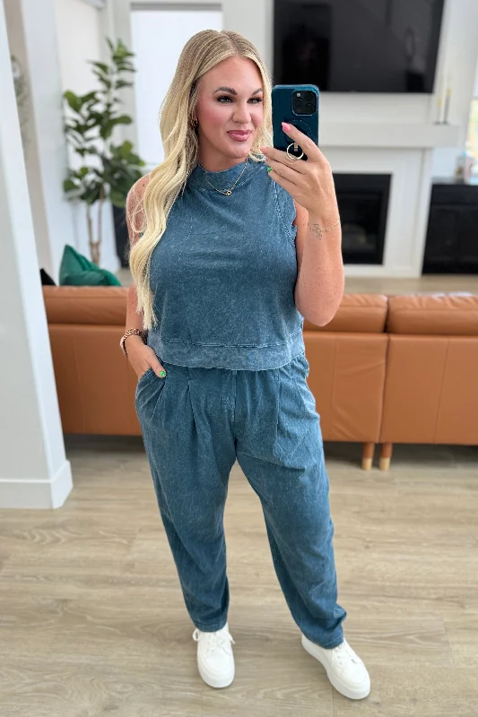 Bright Colors Limber Up Tapered Leg Joggers in Slate Blue