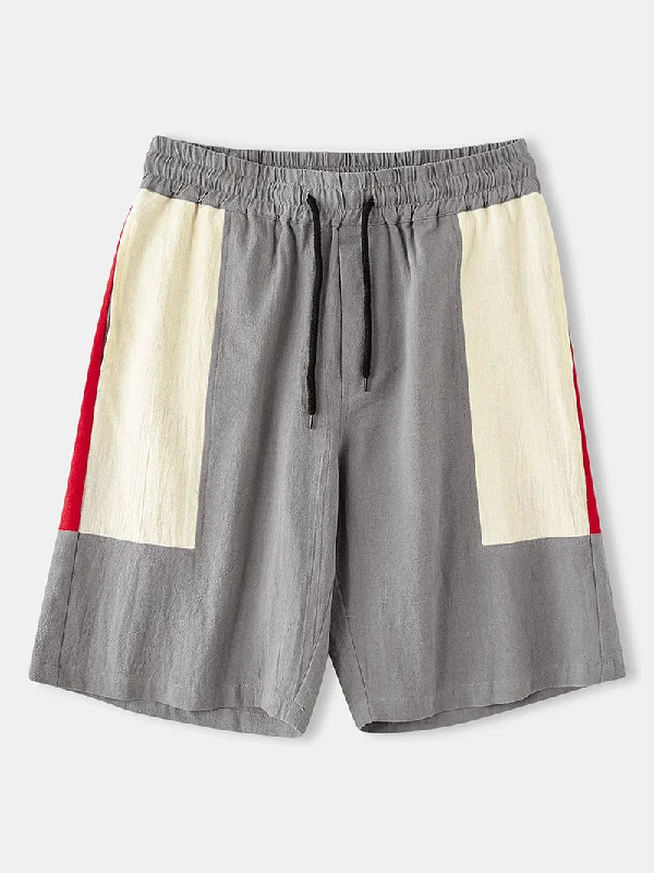 Personalized print Mens 100% Cotton Patchwork Elastic Waist Multiple Colors Shorts
