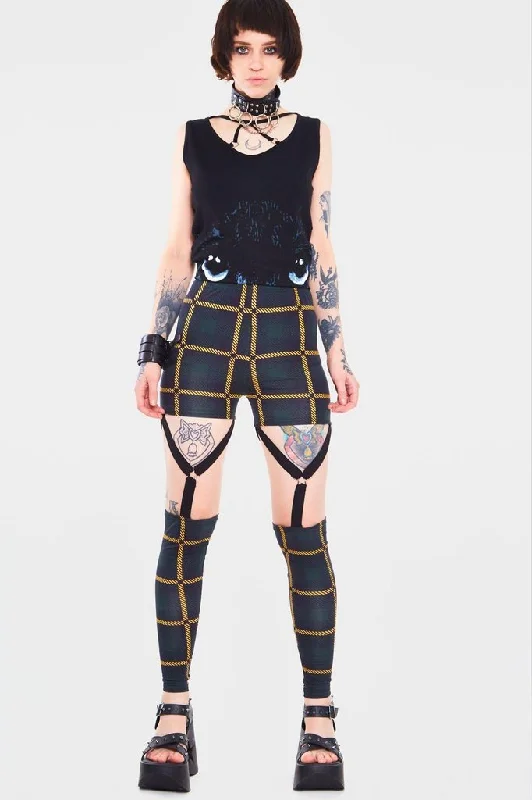 Relaxed Fashion Head In The Clouds Plaid Harness Leggings