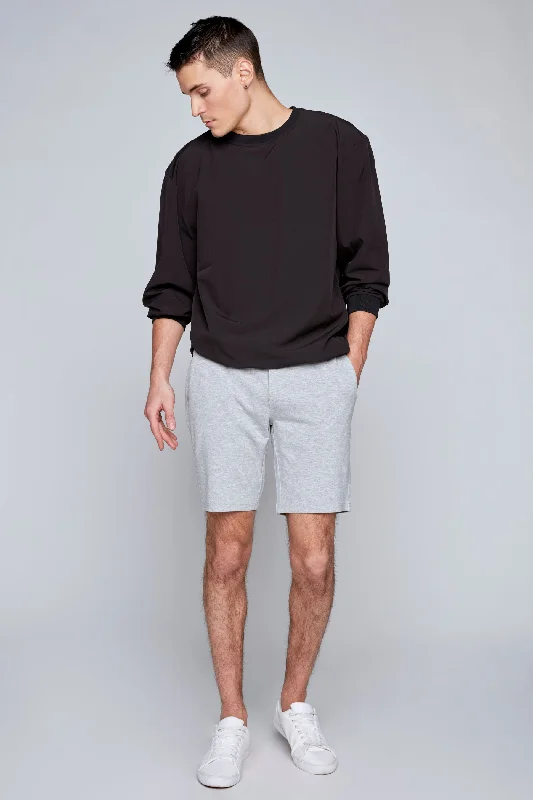 Slightly Flared Design BILLY - Elastic Waist Ponte Knit Roll Up Shorts - Light Grey Mix