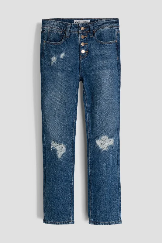 Comfortable Wear Girls Selena Dream Button Fly Straight Leg Hybrid Jeans