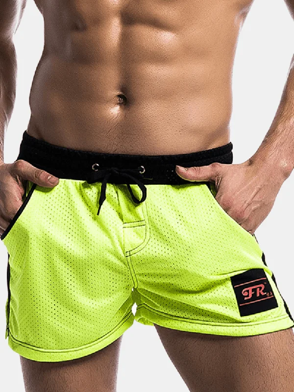 Age-reducing Style Mens Mesh Underwear Shorts Leisure Fashion Running Fitness Elastic Waist Drawstring Sports Shorts
