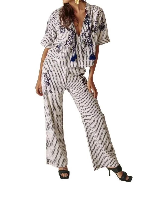 Relaxed Wear Lapis Pants In Ikat Blue