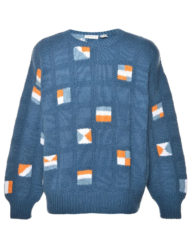 Lively And Youthful Long Sleeved Blue Jumper - M