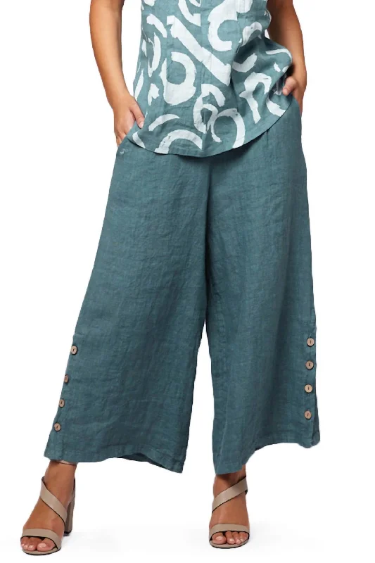 Lounge Chic Button Wide Leg Pant In Dusty Green