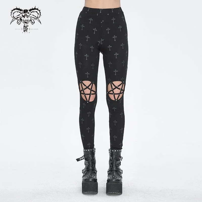 Letter embroidery Women's Punk Cutout Spaghetti Straps Leggings
