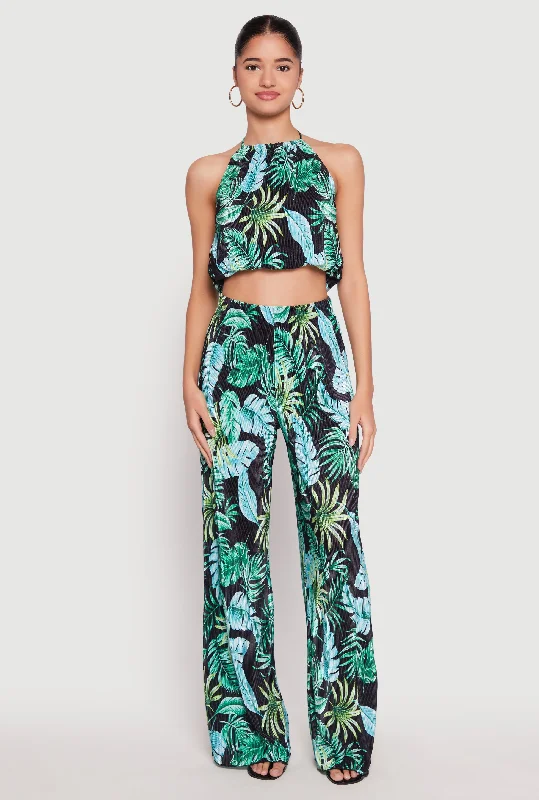 Layered Style Almost Famous Plisse Tropical Print Pants