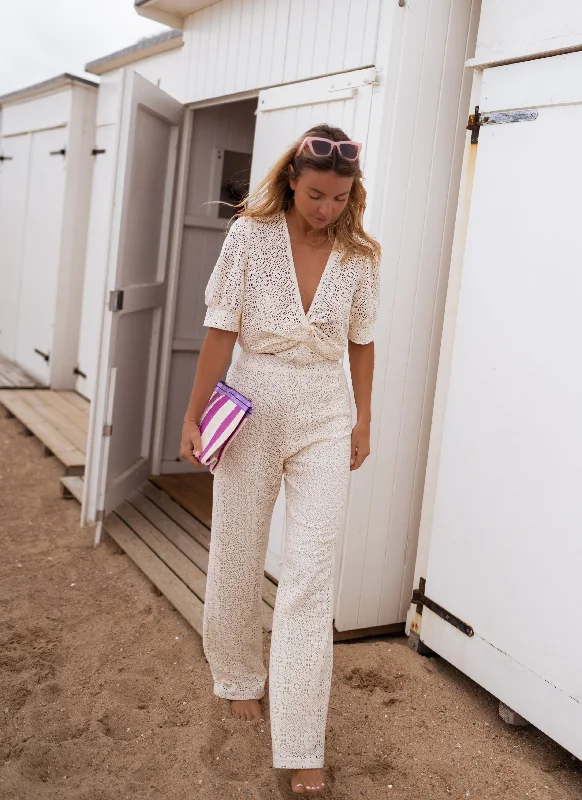 Sweet Breath Ecru Embroidered Louis Pants