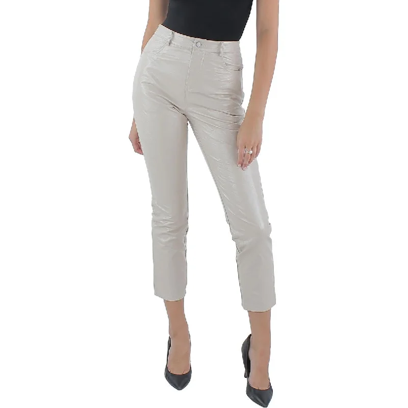 Effortless Wear Le Lis Womens Faux Leather Shimmer Straight Leg Pants
