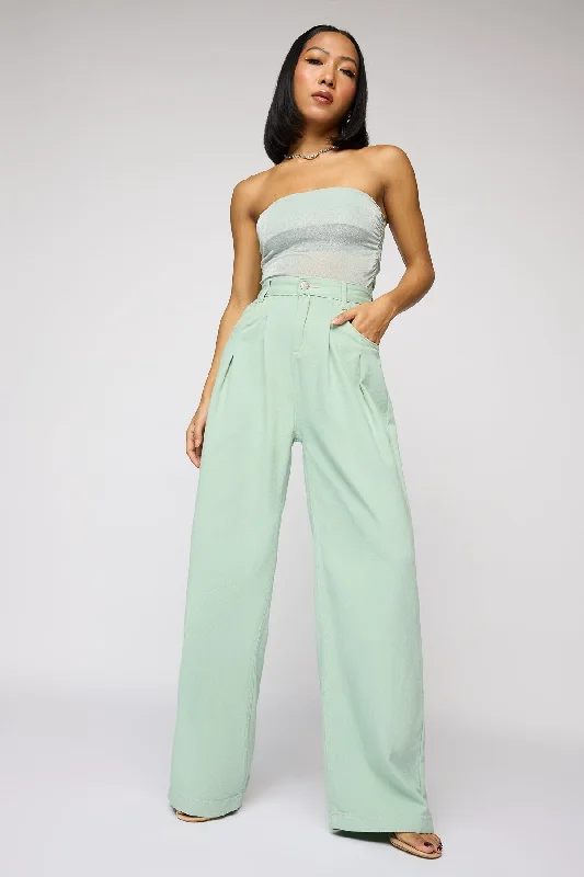 Celebrity Style Celadon Green Denim Korean Pants