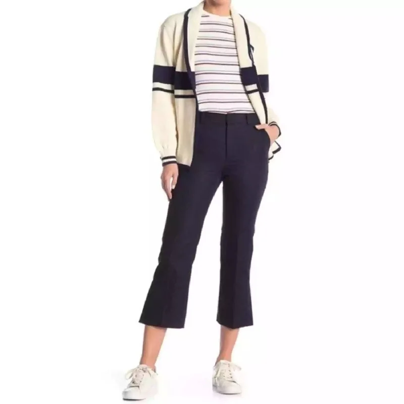 Comfy Pants Le Crop Side Slit Cotton Linen Pants In Dark Navy