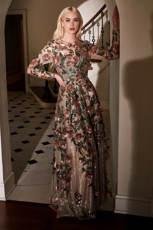 Wearable At Home Or Out Andrea & Leo Couture A0926 Savannah Floral Sequin Gown - Special Occasion/Curves