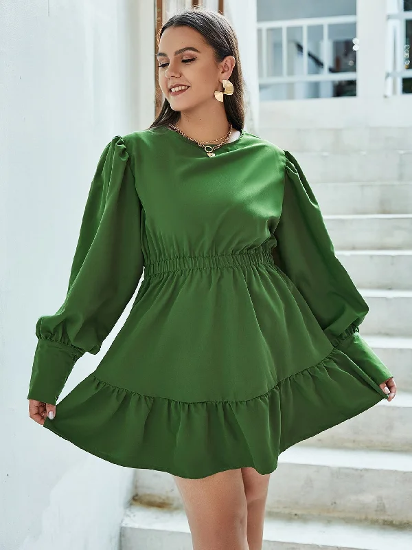 Street Cool Casual Plain Ruffle Hem Long Sleeve Stand Collar Flounce High Waist Short Plus Size Dress Street Cool Casual Plain Ruffle Hem Long Sleeve Stand Collar Flounce High Waist Short Plus Size Dress