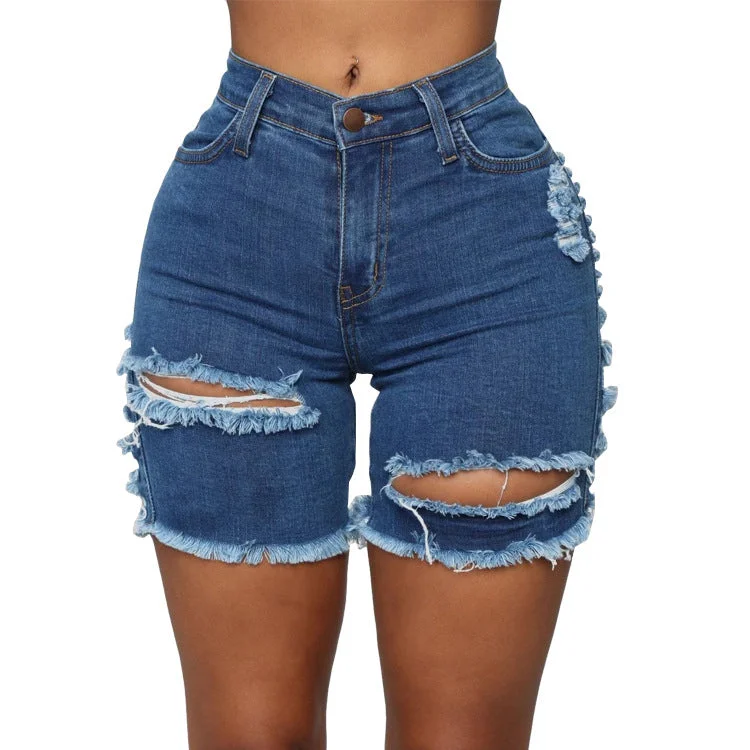 Daily Comfort Women Denim Shorts Frayed Raw Hem Ripped Wholesale Denim Jean Shorts