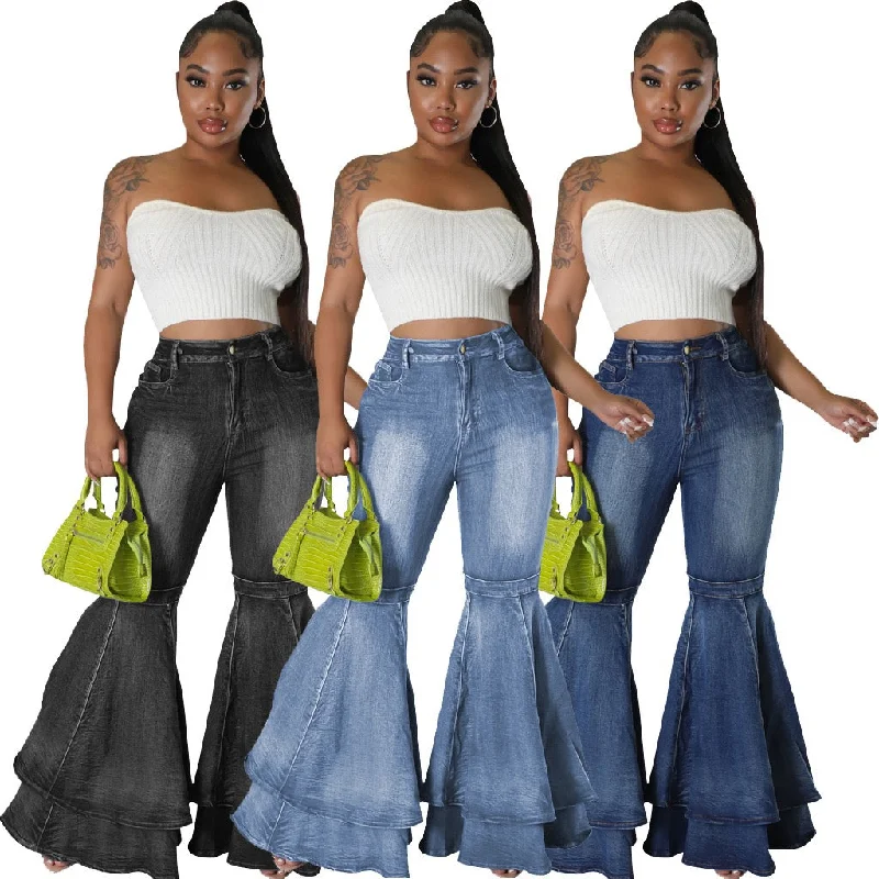 Luxury Fashion 2023 J&H new arrival denim big flare pants fashion high elasticity plus size jeans women bell-bottoms streetwear Luxury Fashion 2023 J&H new arrival denim big flare pants fashion high elasticity plus size jeans women bell-bottoms streetwear