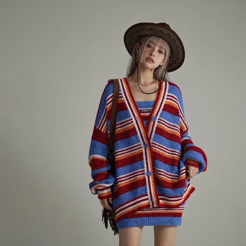 Comfortable Wear Striped Knit Cardigan