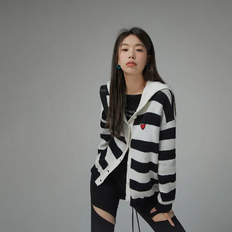 Celebrity Style Stripe Hooded Knit Cardigan