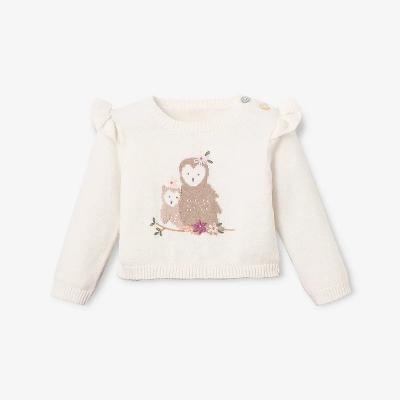 Relaxed Chic Owl Flutter Sleeve Sweater