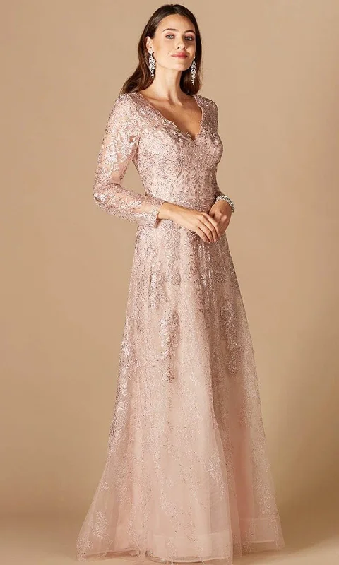 Affordable selection Lara Dresses 29326 - Floral Laced Plunging V Neck Long Sleeve Gown