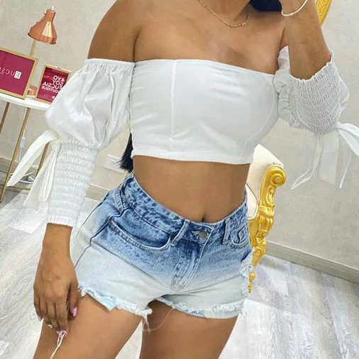 Quality Tailoring Hot Pants Gradient Wash Womens Ripped Wholesale Denim Shorts