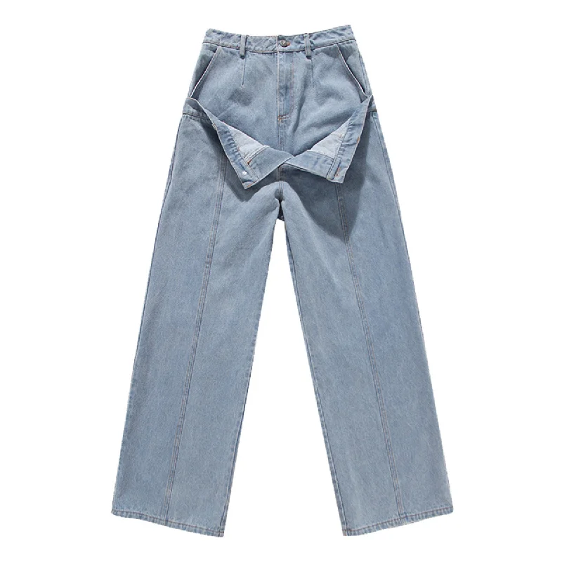 Fresh Wear Bettergirl 2023 Autumn New Personality Niche Splicing Two Double Waistband Wide Leg Jeans Light Colored Drag Straight Leg Pants Fresh Wear Bettergirl 2023 Autumn New Personality Niche Splicing Two Double Waistband Wide Leg Jeans Light Colored Drag Straight Leg Pants