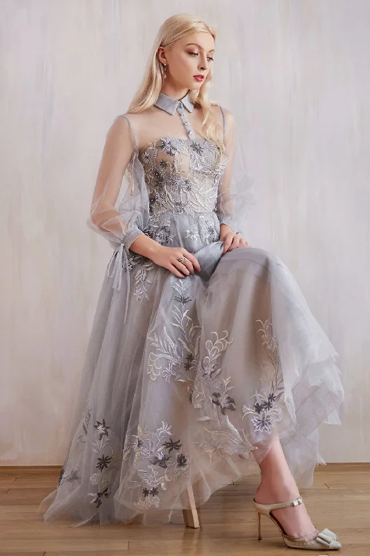 Street Fashion Long Sleeve Tea Length A-line Gown Andrea & Leo Couture - A0862 DUCHESA DRESS - Special Occasion/Curves Street Fashion Long Sleeve Tea Length A-line Gown Andrea & Leo Couture - A0862 DUCHESA DRESS - Special Occasion/Curves