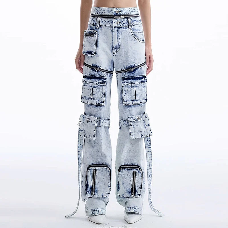 Soft Textures TWOTWINSTYLE Casual Cargo Jean Patchwork Pockets Denim Jeans Pants For Women 2023 Soft Textures TWOTWINSTYLE Casual Cargo Jean Patchwork Pockets Denim Jeans Pants For Women 2023
