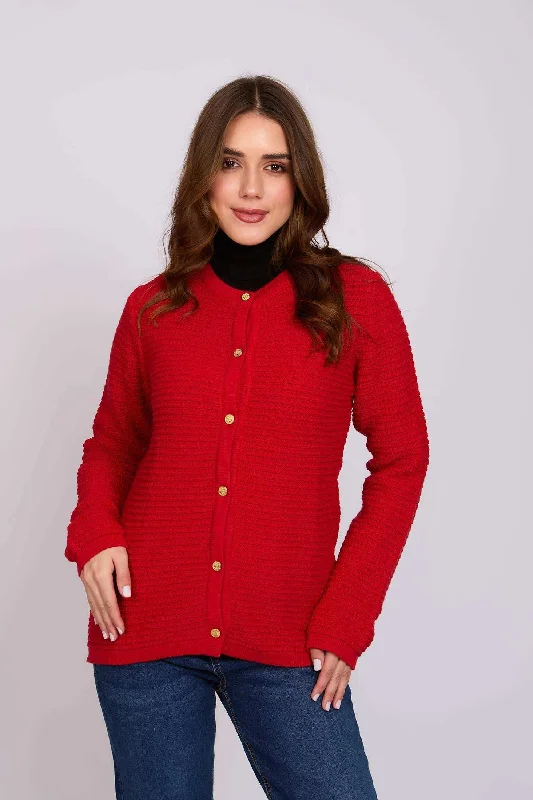 Cozy Dress Women Regular Fit Cardigan - Red