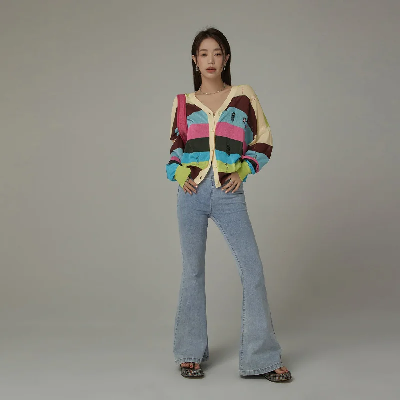 Must-have For Autumn And Winter Rainbow Color Cardigan