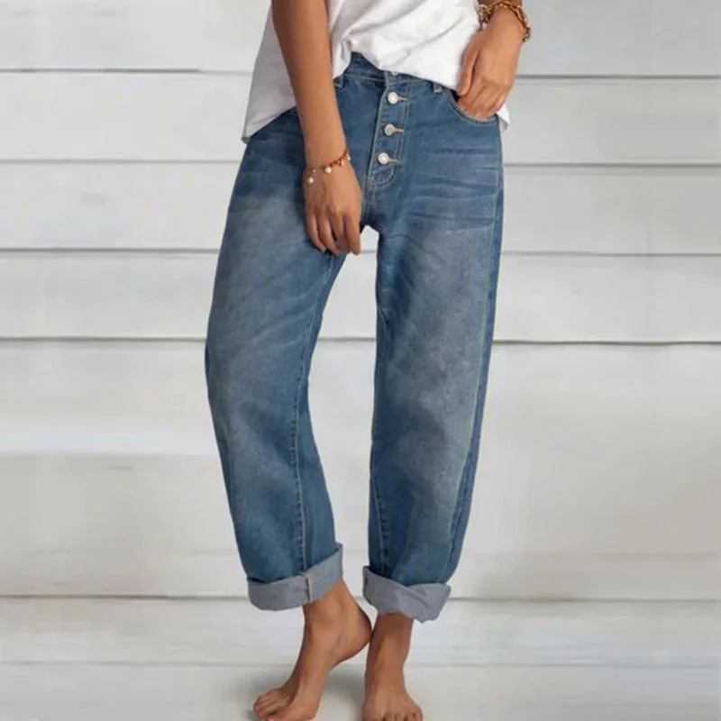 Casual Elegance Loose Casual Worn Jeans Wholesale Denim Trousers Womens Straight Pants Casual Elegance Loose Casual Worn Jeans Wholesale Denim Trousers Womens Straight Pants