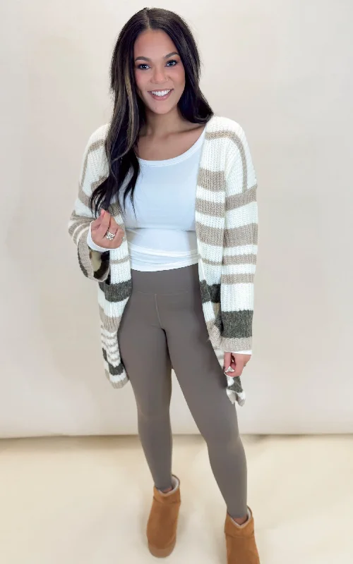 High-quality Design Striped Chunky Knit Full Body Cardigan