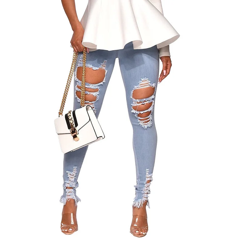 Cozy Outfit Casual Ripped Washed Wholesale Womens Jeans