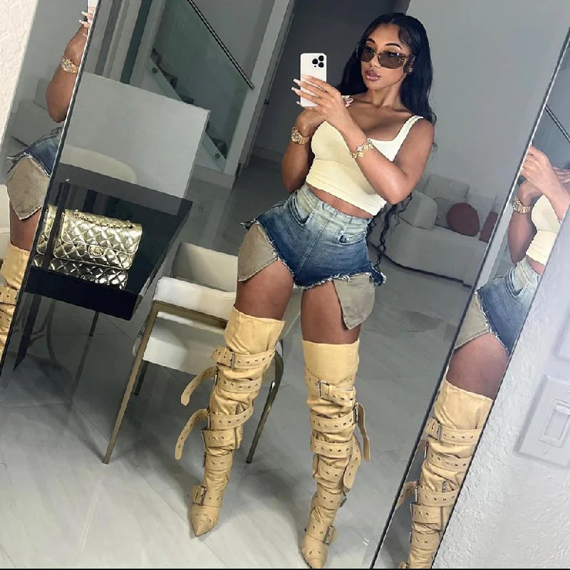 Easy Chic Ladies Jean Shorts for Summer High Waist Gradient Denim Hot Pants Women Tight Jeans Short Skin Tight Jean Shorts Easy Chic Ladies Jean Shorts for Summer High Waist Gradient Denim Hot Pants Women Tight Jeans Short Skin Tight Jean Shorts